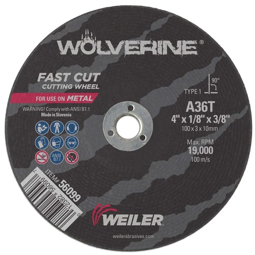 Picture of Weiler Abrasive 4 X 1/8 X 3/8 Type 1 Cut-Off Wheel Wheel Cut Off